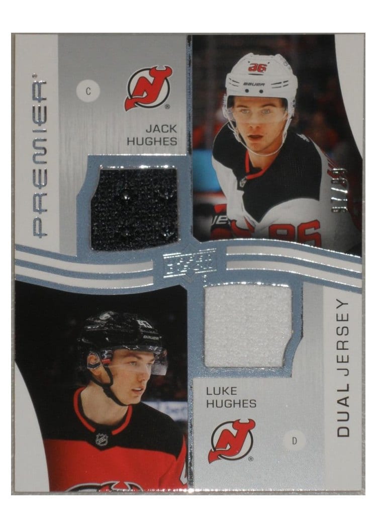 2023-24 Upper Deck Premier Premier Dual Jerseys Jack Hughes/Luke Hughes #PD-JHLH card
