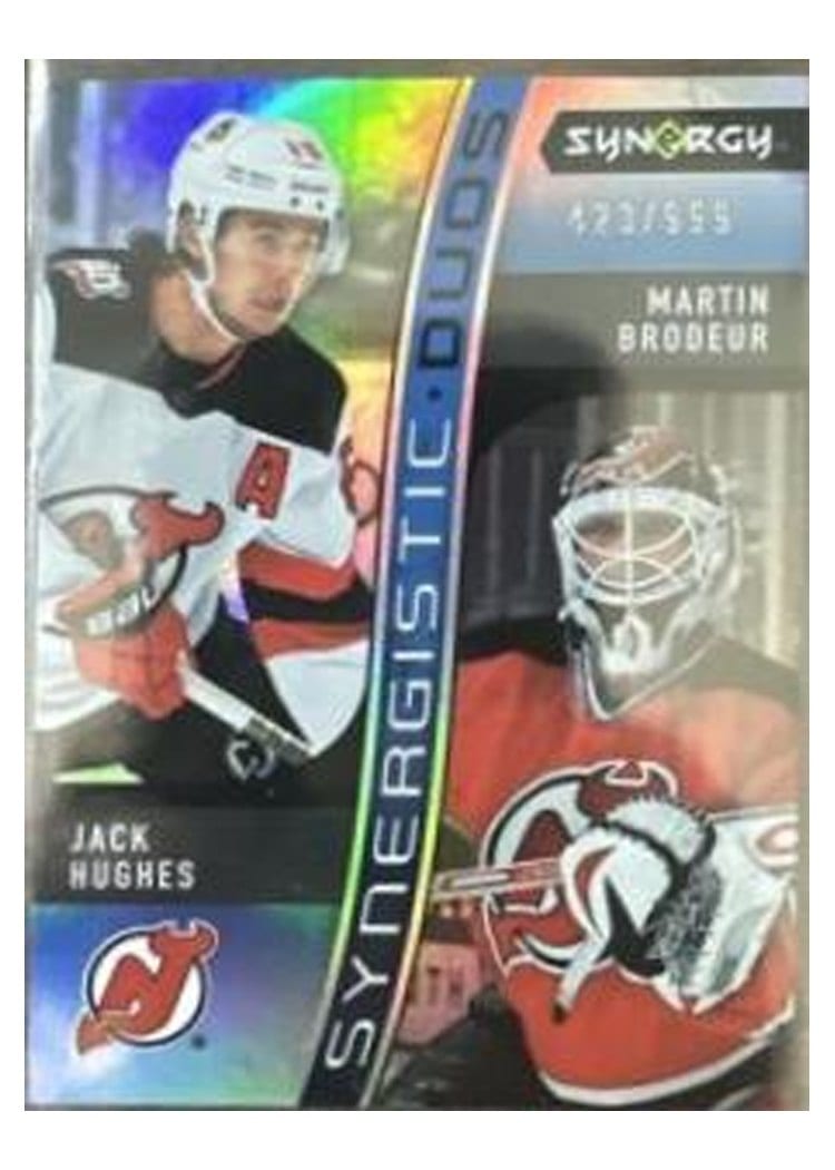 2023-24 Upper Deck Synergy Synergistic Duos Jack Hughes/Martin Brodeur #SD-2 card