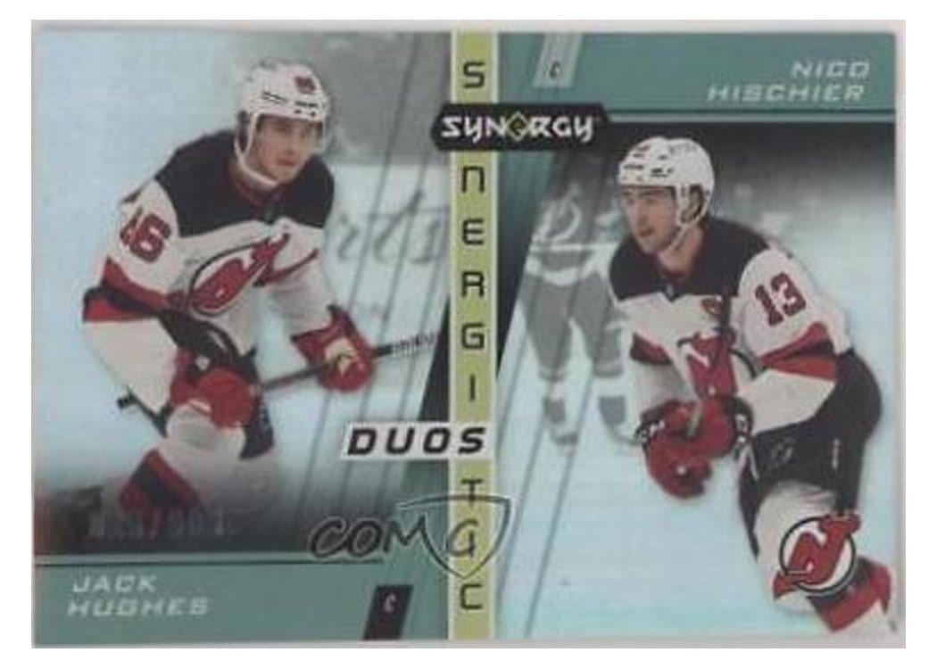 2021-22 Upper Deck Synergy Synergistic Duos Jack Hughes/Nico Hischier #SD-17 card