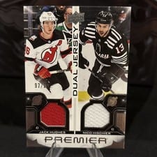 2022-23 Upper Deck Premier Premier Dual Jersey Jack Hughes/Nico Hischier #PD-JHNH card
