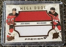2024-25 Upper Deck Premier Premier Mega Jersey Duos Jack Hughes/Nico Hischier #PM2-HH card
