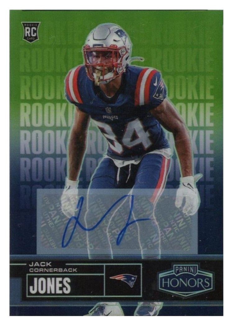 2022 Panini Prizm Base Set Jack Jones Autograph Green Shimmer #395 card