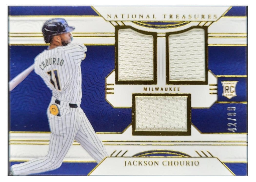 2024 Panini National Treasures Game Gear Swatches Trio Jackson Chourio #6 card
