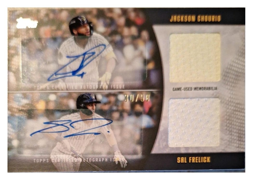 2025 Topps Update Major League Material Dual Autographs Jackson Chourio/Sal Frelick #MLMDA2-CF card