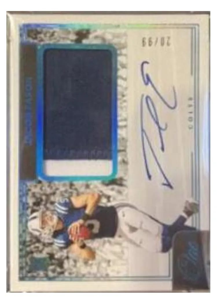 2020 Panini One Jacob Eason Dual Patch Autograph Blue #43 card