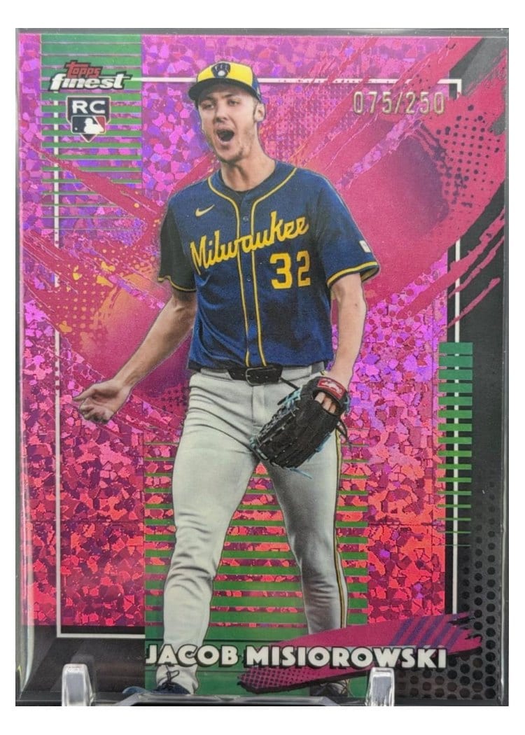 2026 Topps Finest Jacob Misiorowski Pink Mini Diamond Refractor #218 card