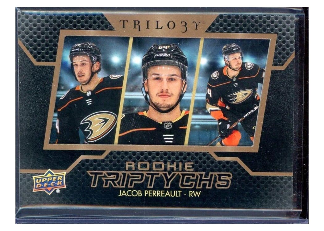 2022-23 Upper Deck Trilogy Rookie Triptychs Jacob Perreault #RT-JP card