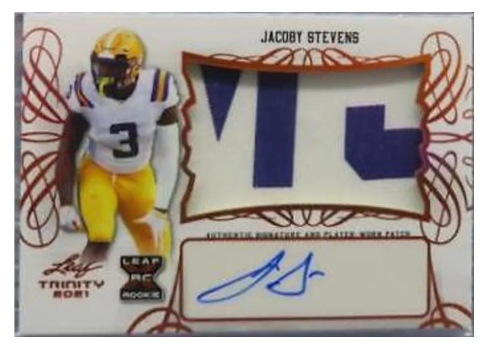 2021 Leaf Trinity Patch Autographs JaCoby Stevens #PA-JS1 card
