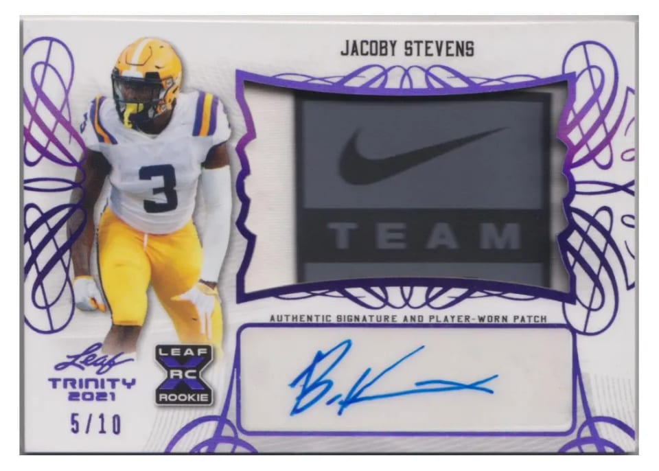 2021 Leaf Trinity Patch Autographs JaCoby Stevens #PA-JS1 card