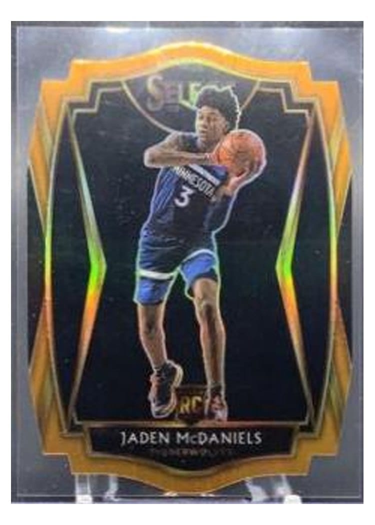 2020-21 Panini Select Base Set Jaden McDaniels Orange Prizm Die Cut #197 card