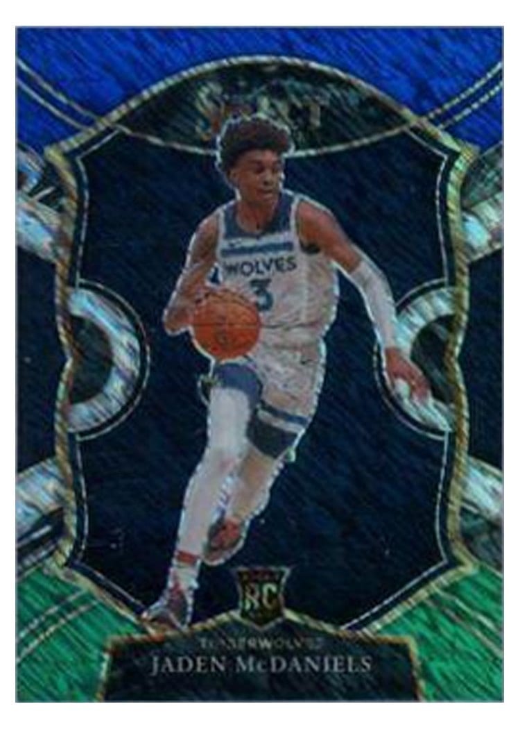 2020-21 Panini Select Base Set Jaden McDaniels Blue White Green Shimmer #88 card