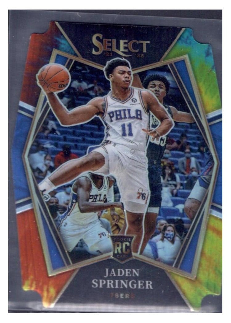 2021-22 Panini Select Base Set Jaden Springer Tie Dye Prizm Die Cut #180 card