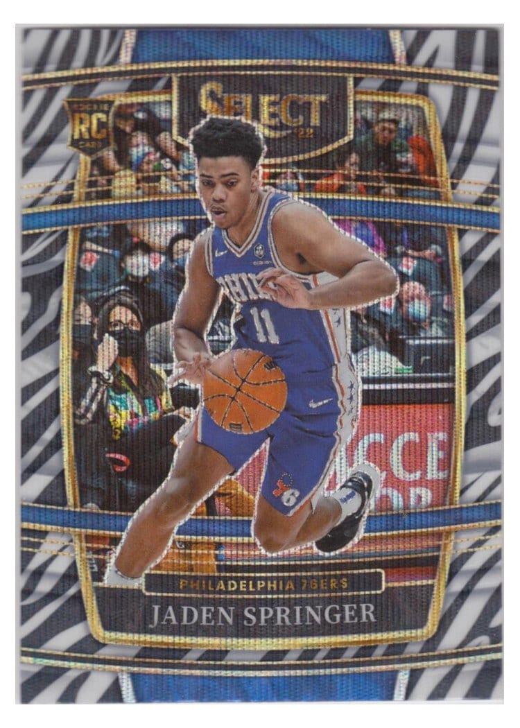 2021-22 Panini Select Base Set Jaden Springer Zebra Prizm #85 card