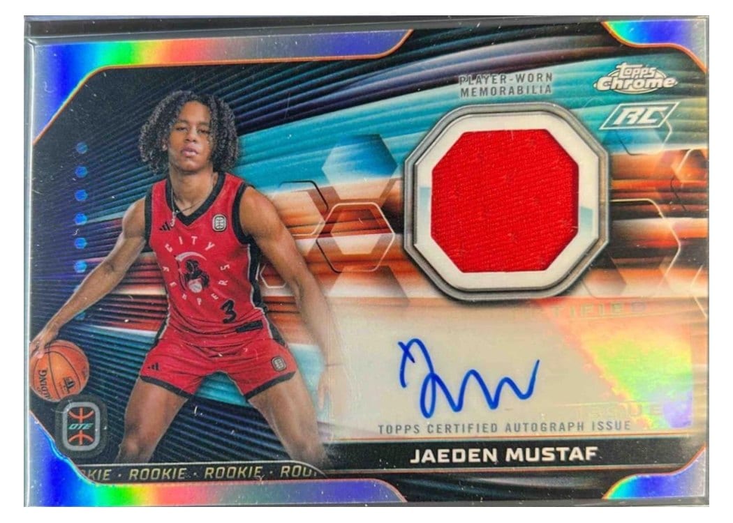 2023-24 Topps Chrome OTE Rookie Jersey Autographs Jaeden Mustaf #RJA-JM card
