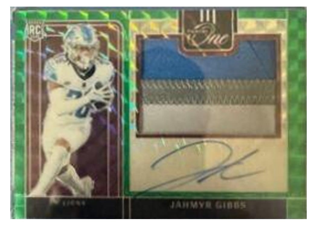 2023 Panini One Precision Rookie Patch Autographs Jahmyr Gibbs #314 card