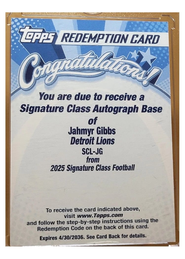 2025 Topps Signature Class Signature Class Autographs Jahmyr Gibbs #SCL-JG card