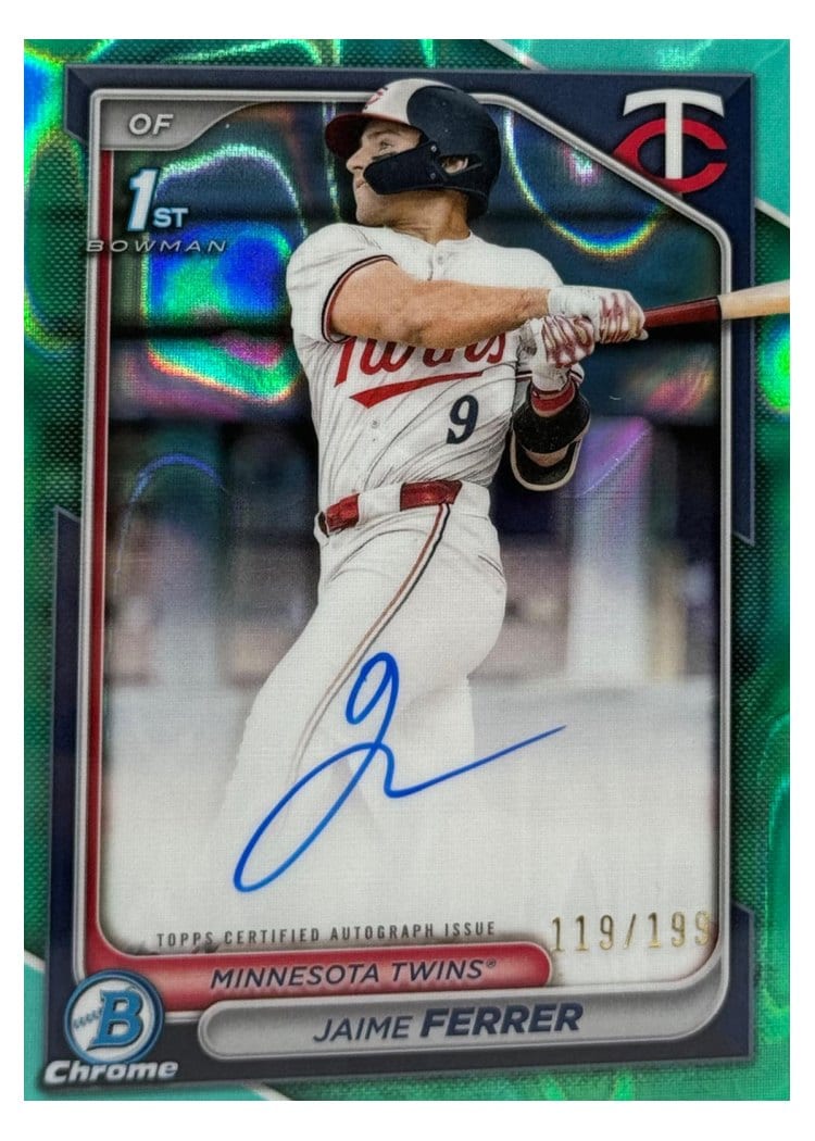 2024 Bowman Draft Chrome Prospect Autographs Jaime Ferrer Aqua Lava Refractor #CPA-JF card