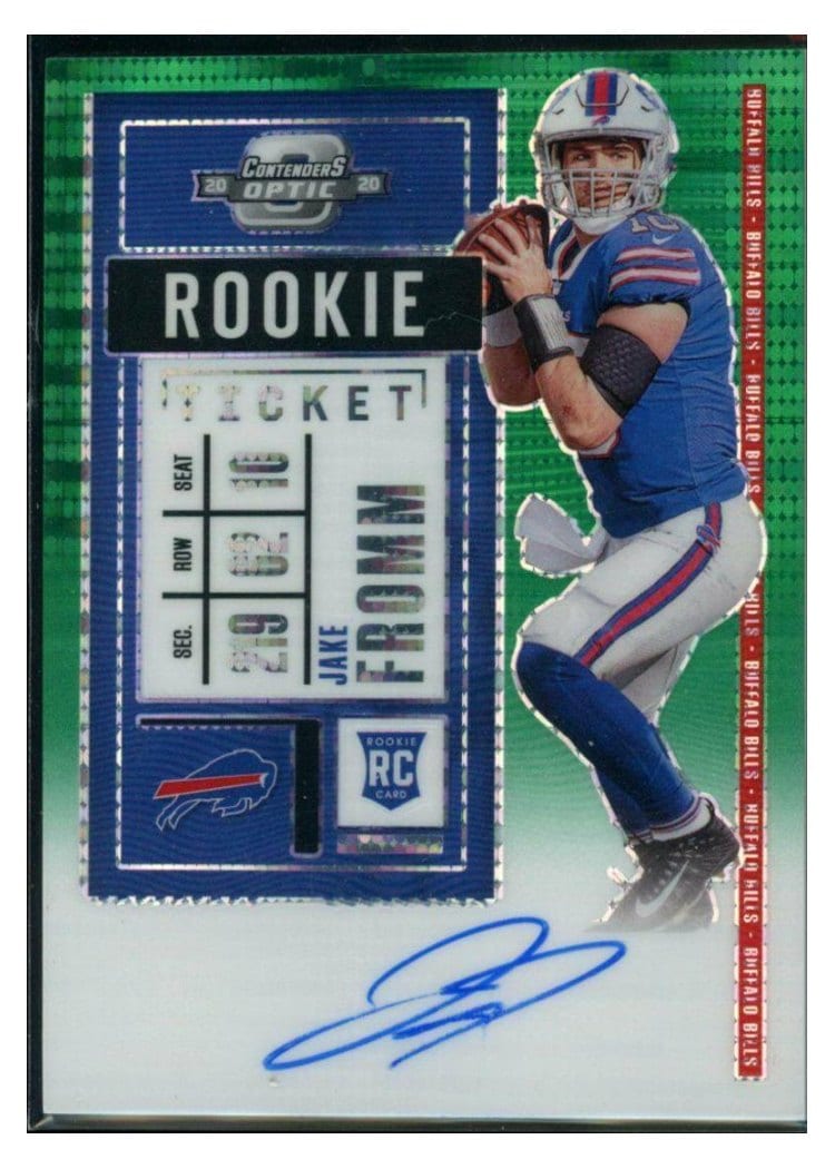 2020 Panini Contenders Optic Base Set Jake Fromm Autograph Green Pulsar #142 card