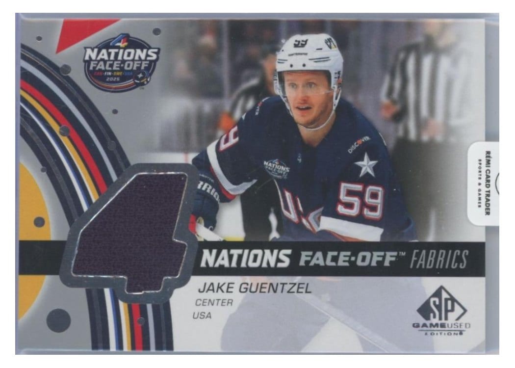 2025-26 SP Game Used 2025 4 Nations Face-Off Fabrics Jake Guentzel #4N-JG card