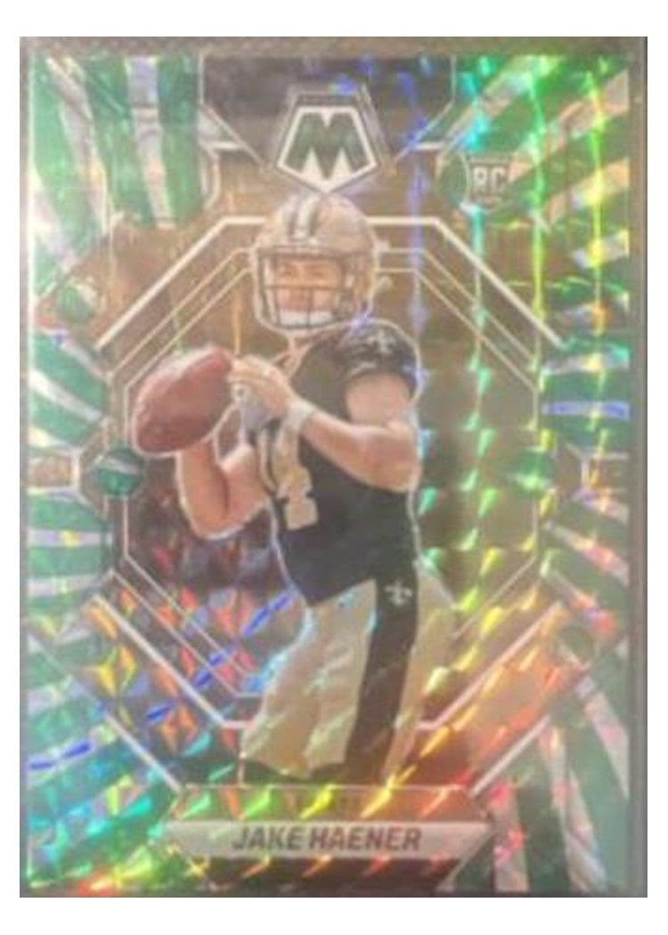 2023 Panini Mosaic Base Set Jake Haener Green Swirl #325 card