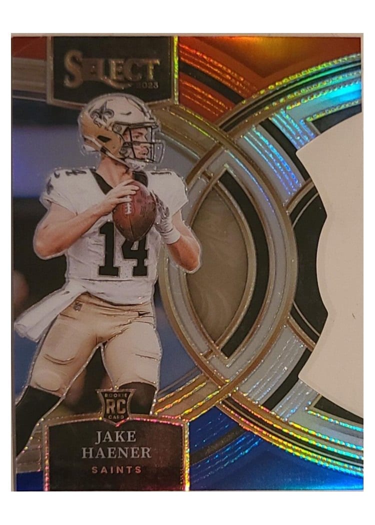 2023 Panini Select Base Set Jake Haener Red Blue Prizm Die-Cut #186 card