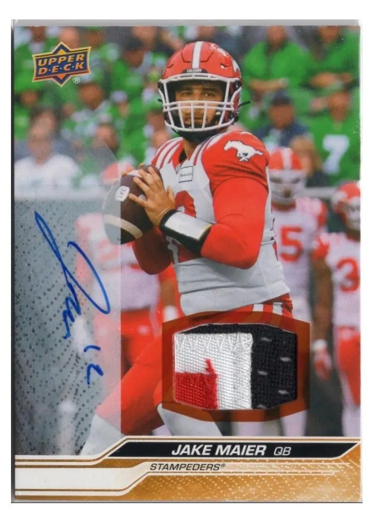 2024 Upper Deck CFL Game Patch Autograph Jake Maier #3 card