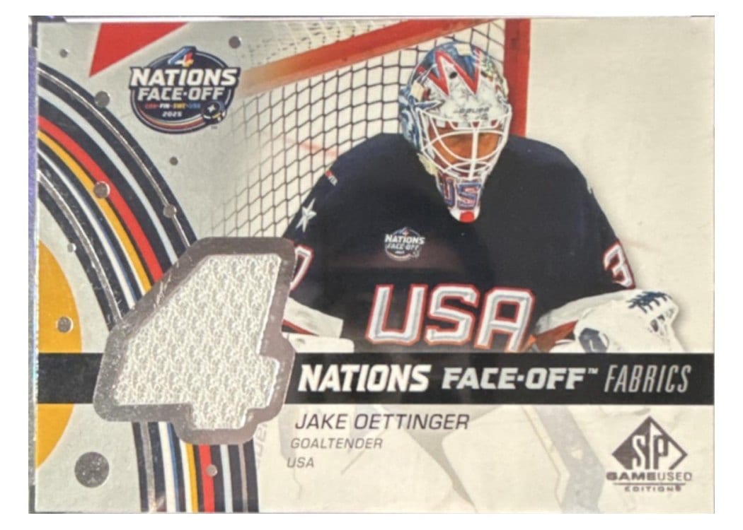 2025-26 SP Game Used 2025 4 Nations Face-Off Fabrics Jake Oettinger #4N-JO card