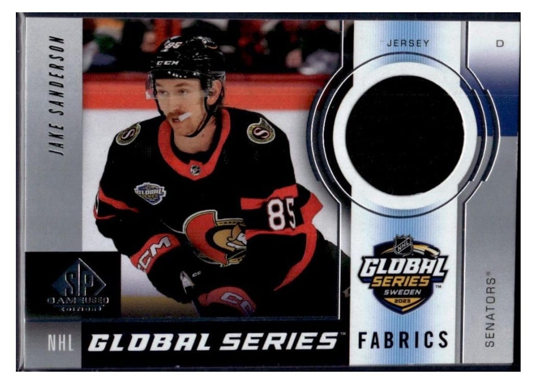 2024-25 SP Game Used 2023 Global Series Sweden Fabrics Jake Sanderson #GSF-JS card