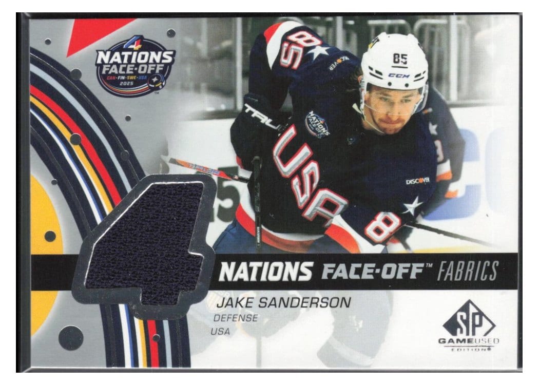 2025-26 SP Game Used 2025 4 Nations Face-Off Fabrics Jake Sanderson #4N-JK card