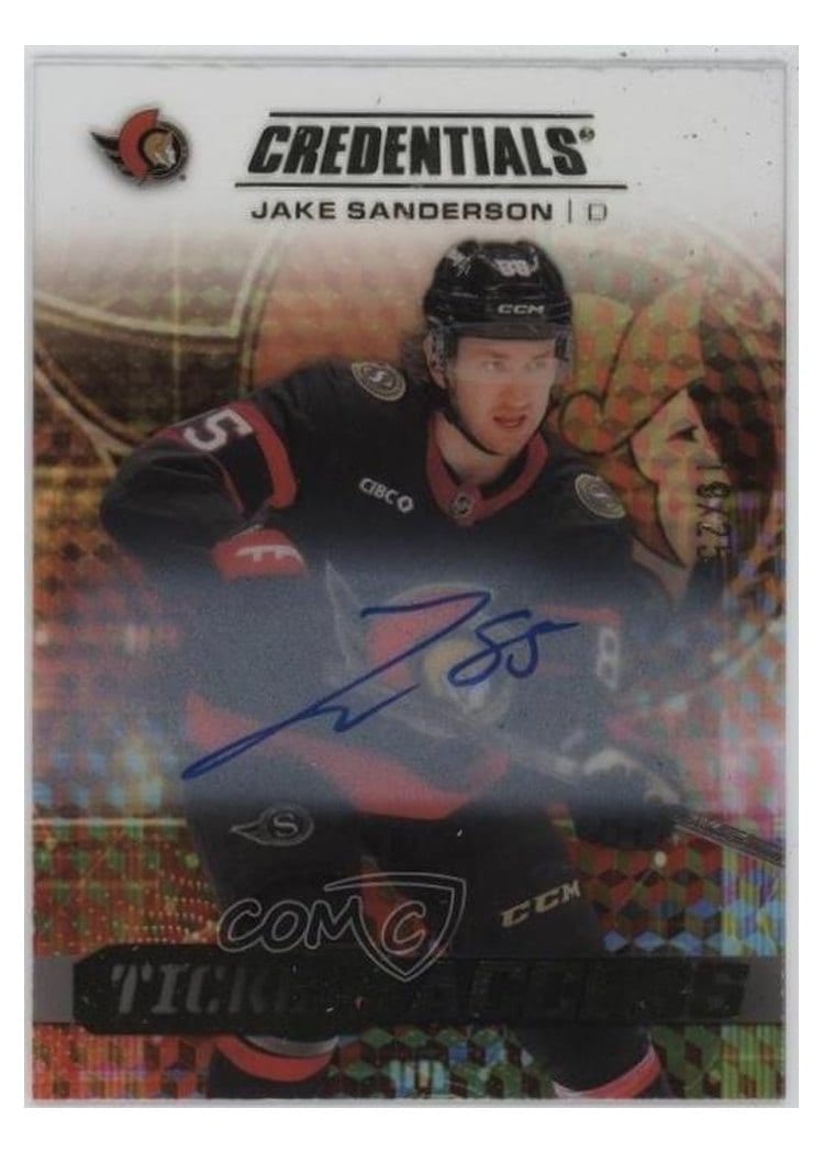 2025-26 Upper Deck Credentials Acetate Ticket Access Jake Sanderson #TA-SA card