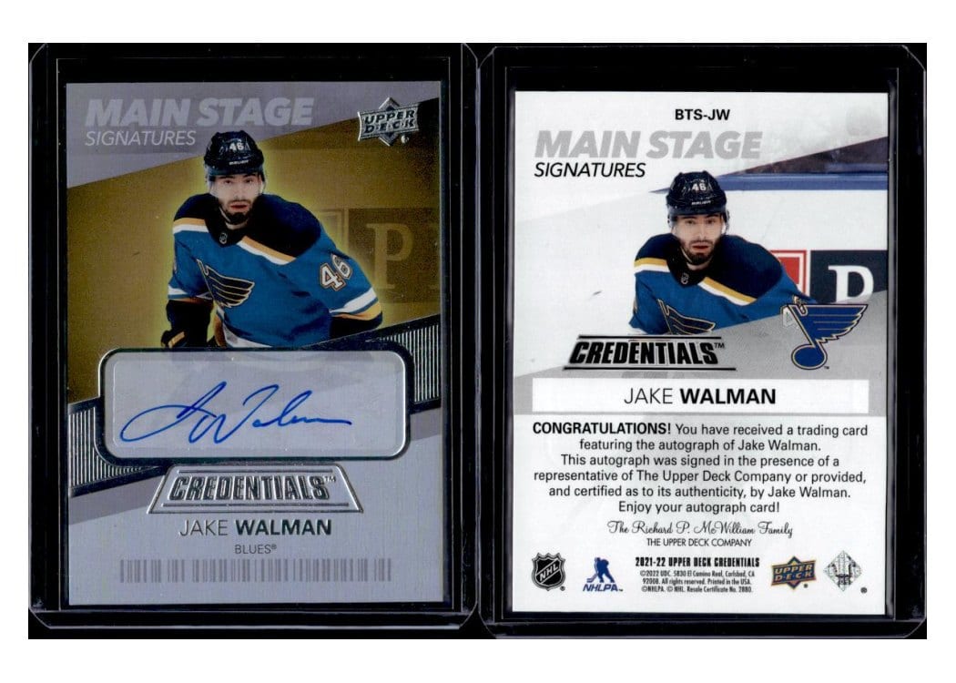2021-22 Upper Deck Credentials Main Stage Signatures Jake Walman #BTS-JW card