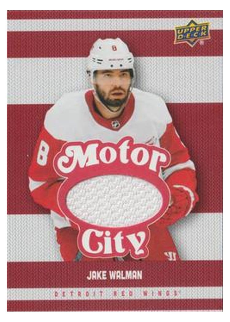 2025-26 Upper Deck Detroit Red Wings Centennial Motor City Premium Materials Jake Walman #MCM-JW card