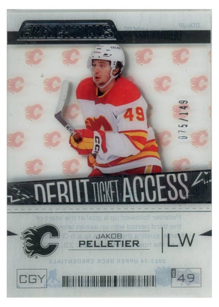2023-24 Upper Deck Credentials Acetate Debut Ticket Access Jakob Pelletier #DTA-JP card
