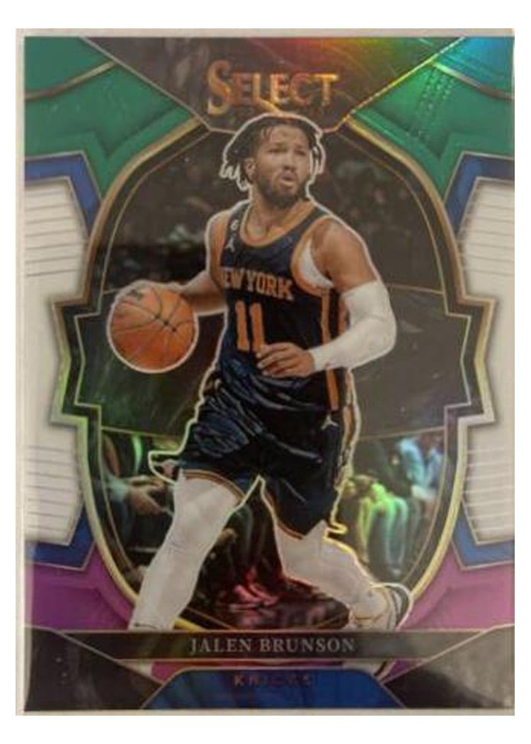 2022-23 Panini Select Base Set Jalen Brunson Green White Purple Prizm #222 card