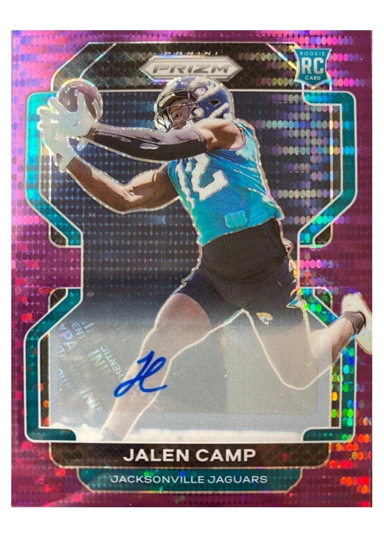 2021 Panini Prizm Base Set Jalen Camp Autograph Purple Pulsar Prizm #410 card