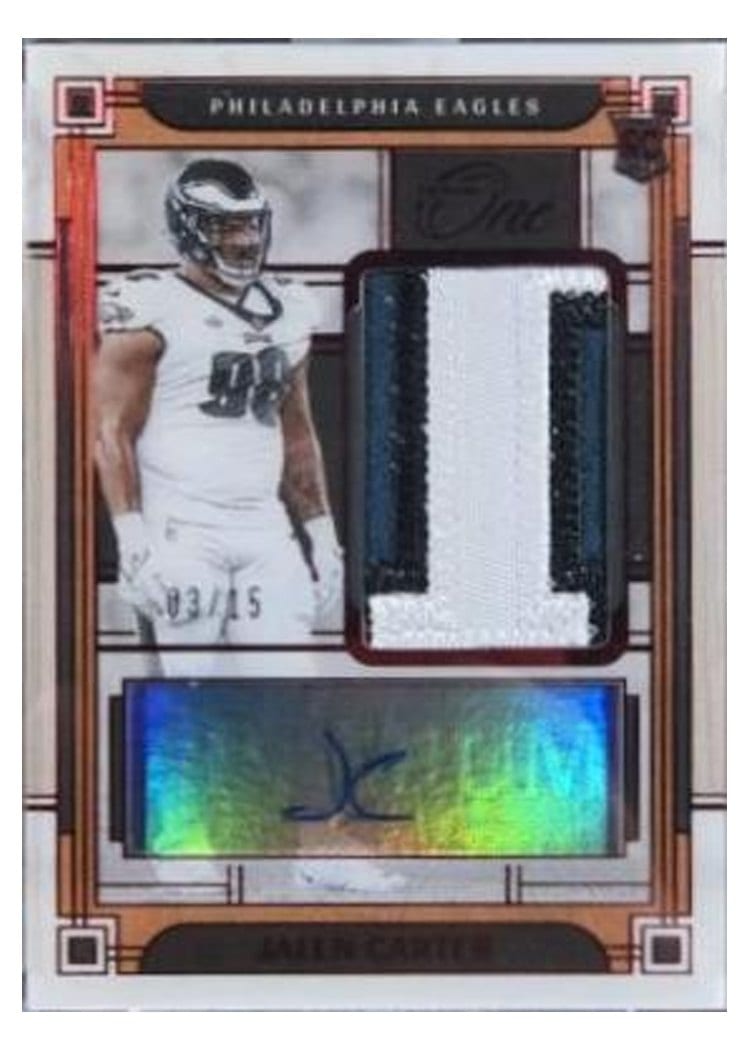 2023 Panini One Premium Rookie Patch Autographs Jalen Carter #144 card