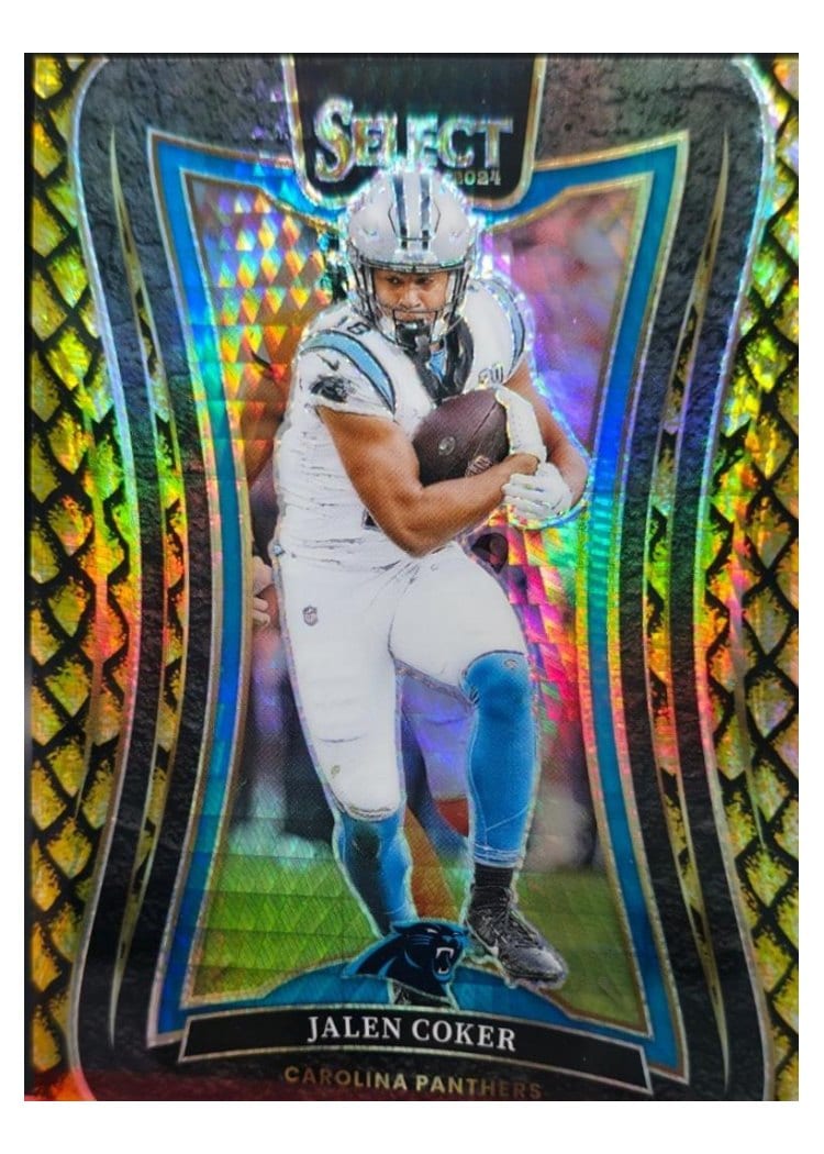 2024 Panini Select Base Set Jalen Coker Gold Dragon Scale Prizm #355 card