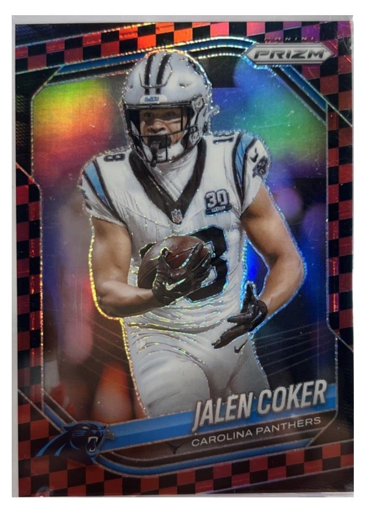 2025 Panini Prizm Base Set Jalen Coker Black Red Checker #55 card