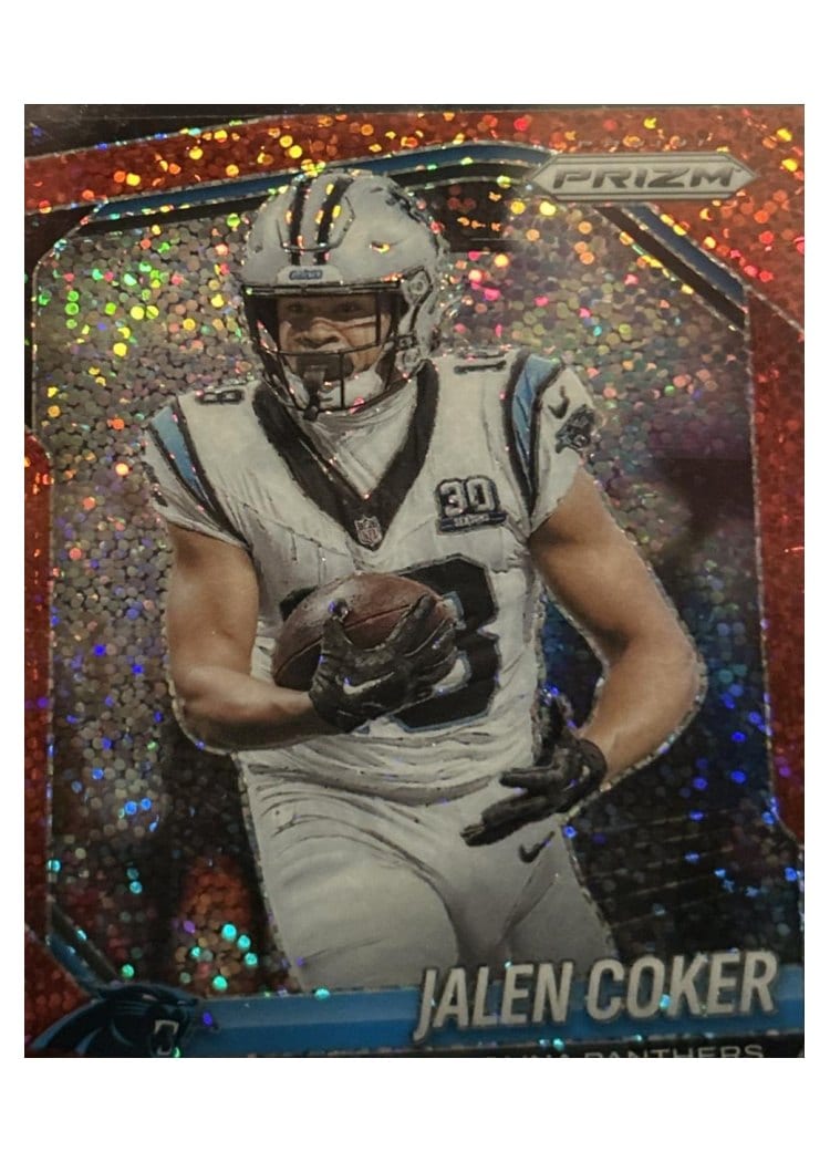 2025 Panini Prizm Base Set Jalen Coker Red Sparkle #55 card