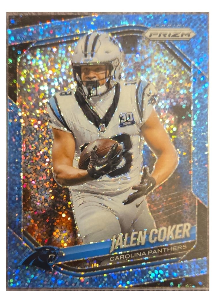 2025 Panini Prizm Base Set Jalen Coker Blue Sparkle #55 card