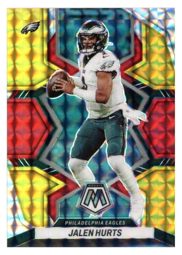 2022 Panini Mosaic Base Set Jalen Hurts Choice Fusion Red Yellow #156 card