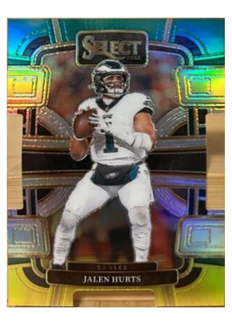2023 Panini Select Base Set Jalen Hurts Green Yellow Prizm Die-Cut #79 card