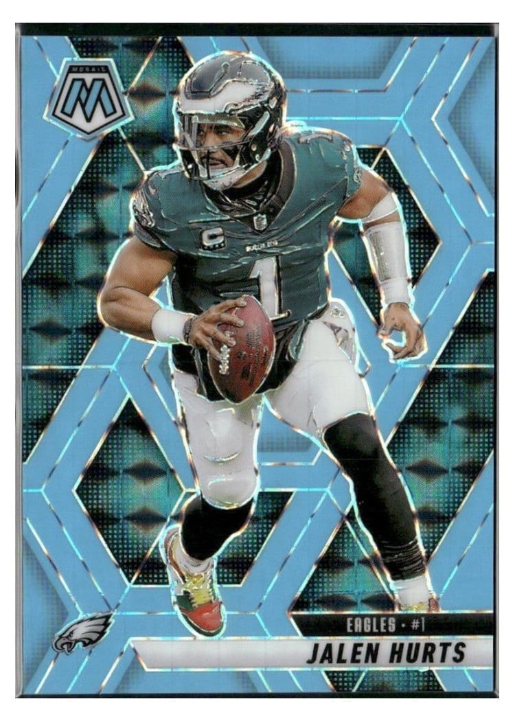 2025 Panini Mosaic Jalen Hurts Blue Fluorescent #1 card