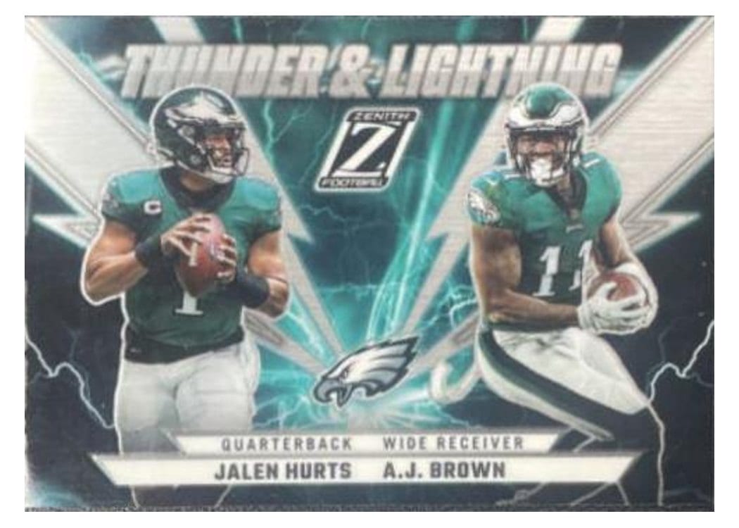 2022 Zenith Thunder and Lightning Jalen Hurts / A.J. Brown #TL-JA card