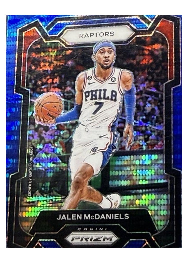 2023-24 Panini Prizm Base Set Jalen McDaniels Blue Seismic #291 card
