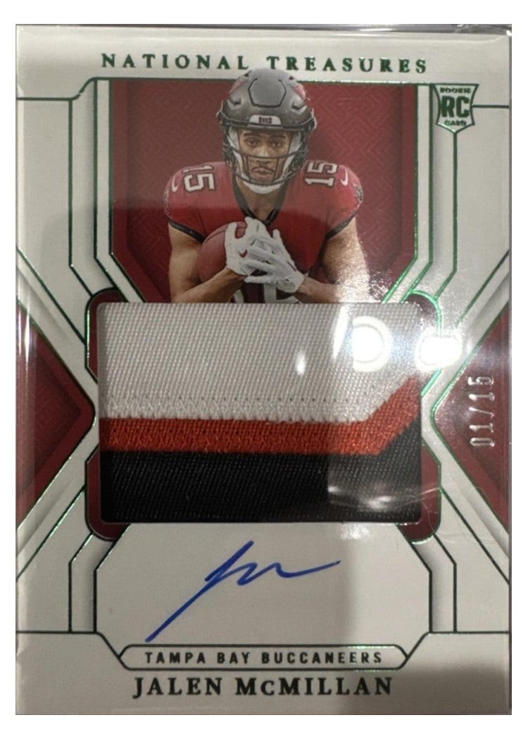 2024 Panini National Treasures Base Set Jalen McMillan Green Jersey Number Patch Autograph #188 card