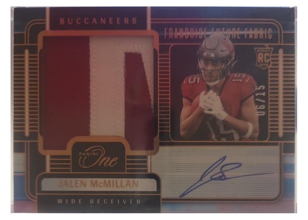 2024 Panini One Franchise Future Fabric Autographs Jalen McMillan #96 card