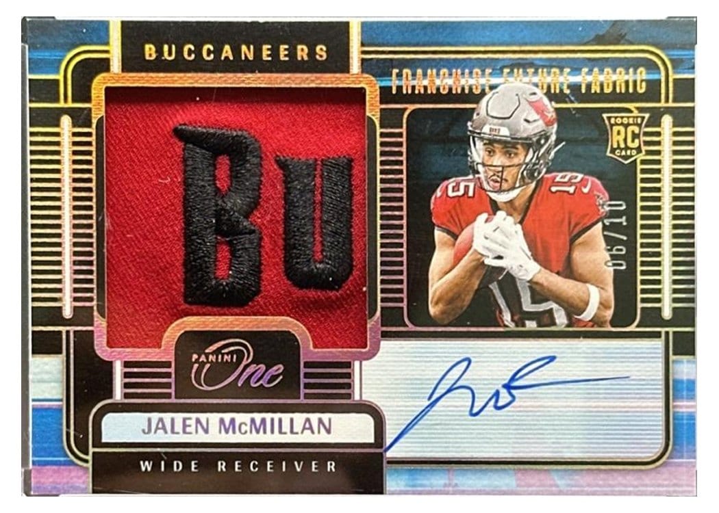 2024 Panini One Franchise Future Fabric Autographs Jalen McMillan #96 card