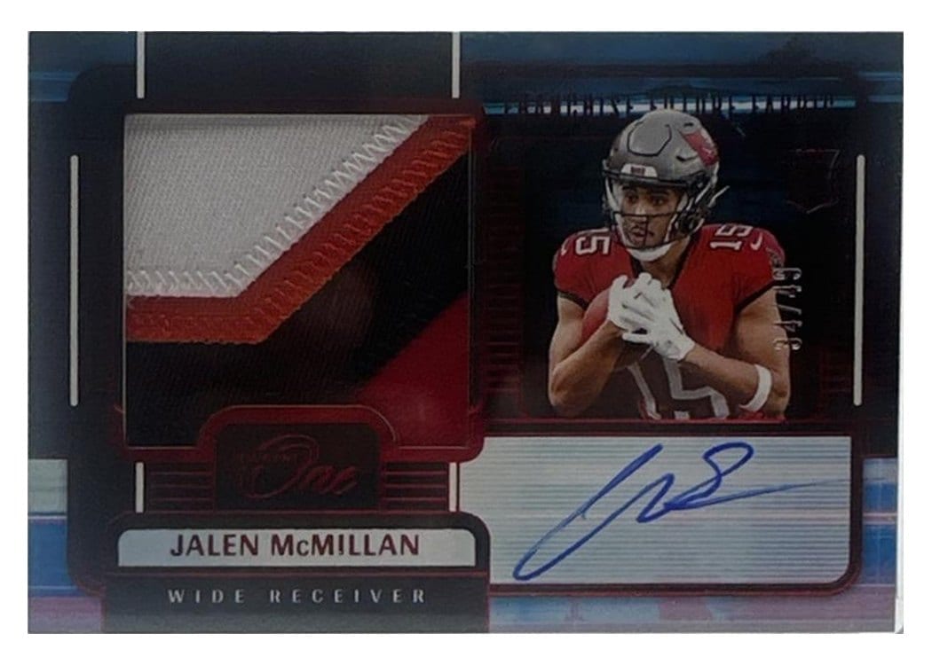 2024 Panini One Franchise Future Fabric Autographs Jalen McMillan #96 card