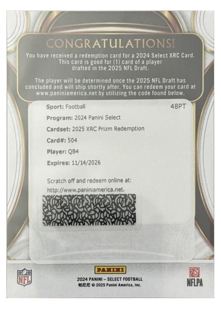 2024 Panini Select 2025 XRC Prizm Redemption Jalen Milroe #504 card